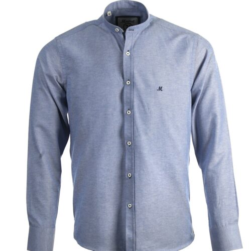 BUDA DENIM BLUE LONG SLEEVE GRANDFATHER COLLAR SHIRT