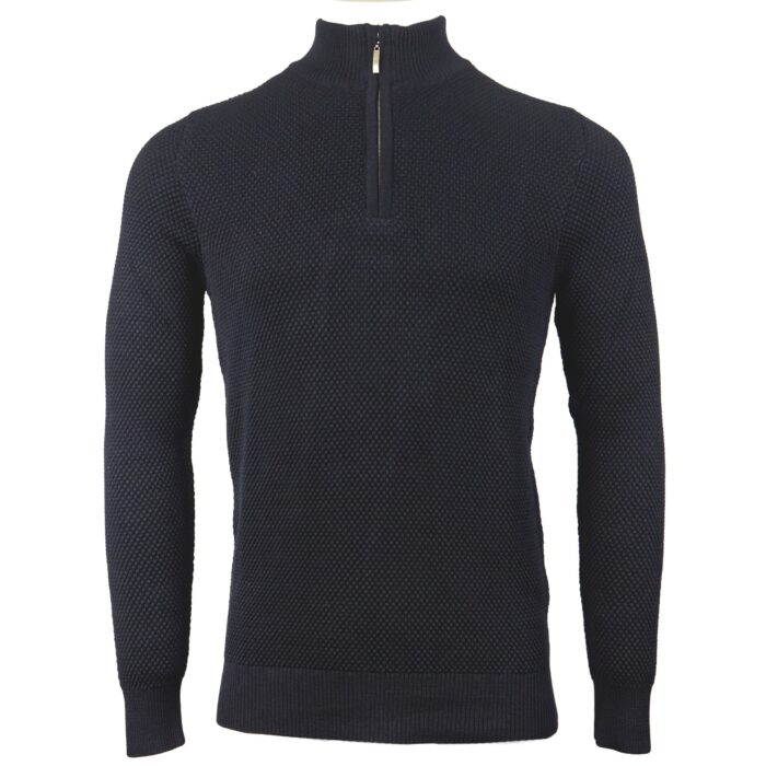 BREWSTER NAVY QUARTER ZIP NECK KNITWEAR | Gasoline.ie