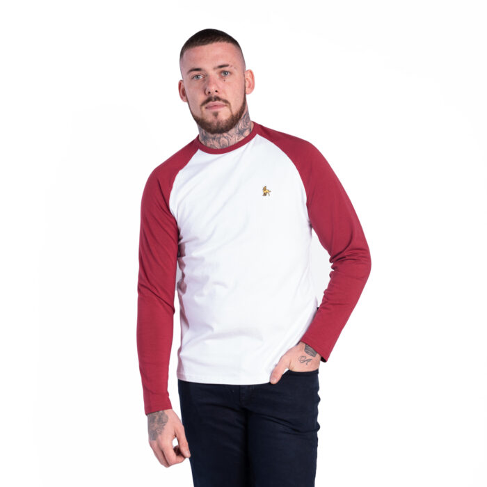 white burgundy raglan long sleeve
