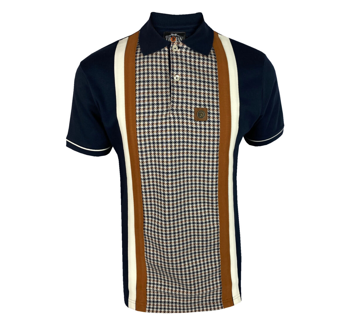 Trojan Houndstooth Check Panel Polo in Navy - Gasoline.ie