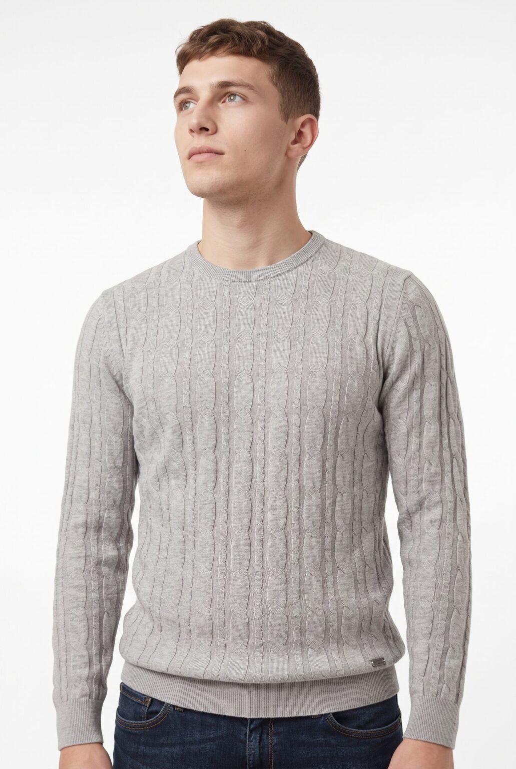 Cinar Crew Neck Cable Knit - Grey