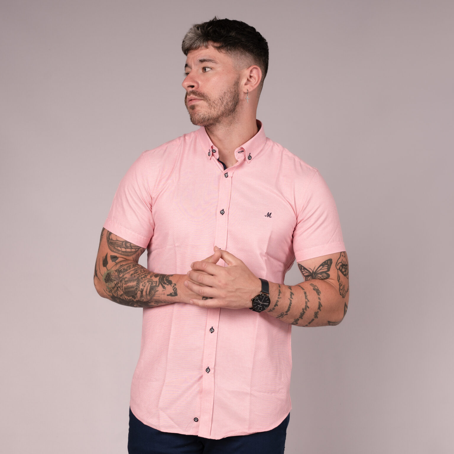 Men's Short Sleeve Pink Oxford Shirt - Andar