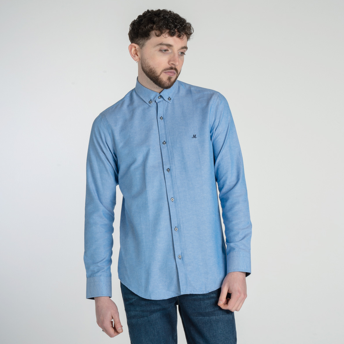 Men's Chambray Blue Long Sleeve Oxford Shirt - Lolland