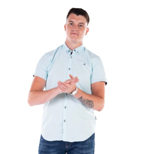 Men's Short Sleeve Cyan Blue Oxford Shirt