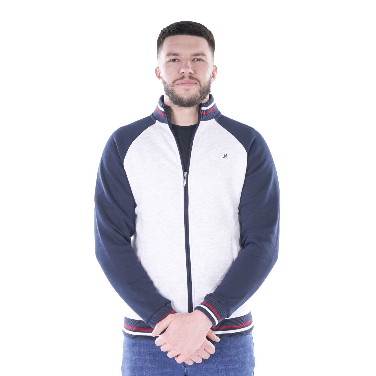 Grange Full Zip Raglan Sweatshirt - Snow Marl/Navy