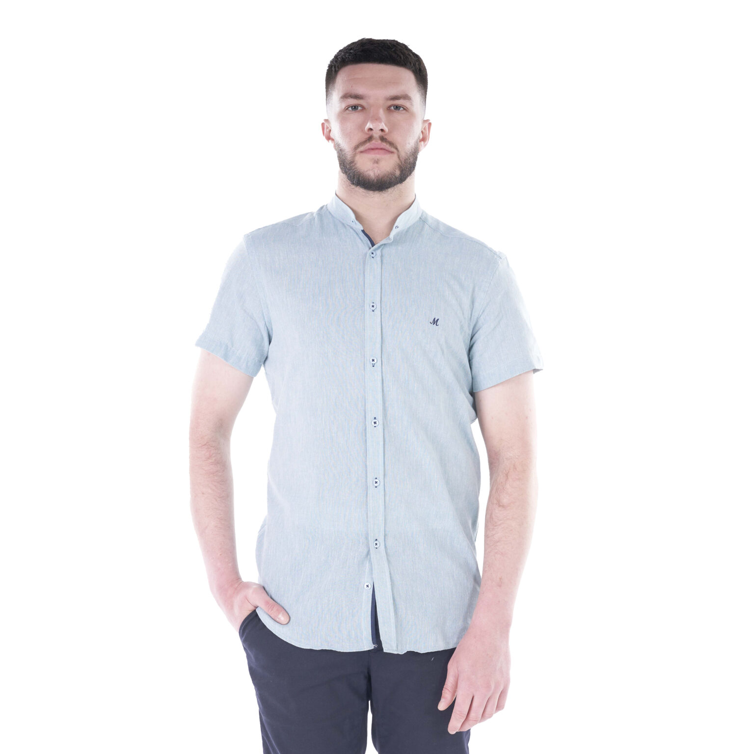 Official Short Sleeve Grandad Shirt - Cyan Blue