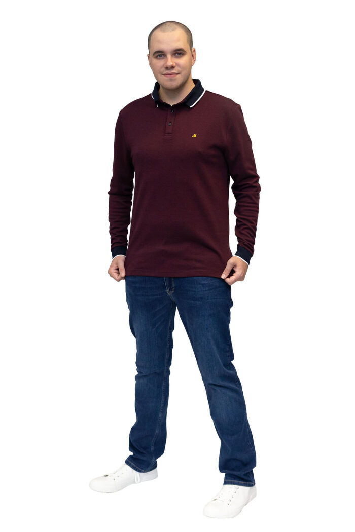 Leroy Wine Long Sleeve Polo - Image 2