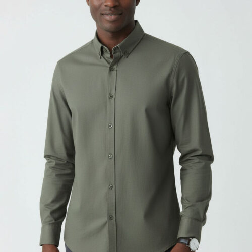 Long Sleeve Button Down Shirt - Olive Green