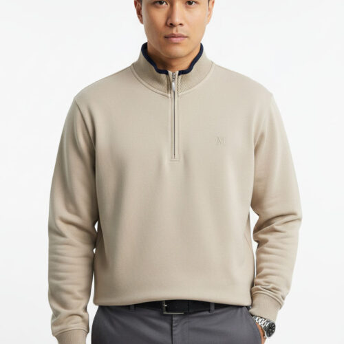 Rey Quarter Zip Sweat - Light Stone