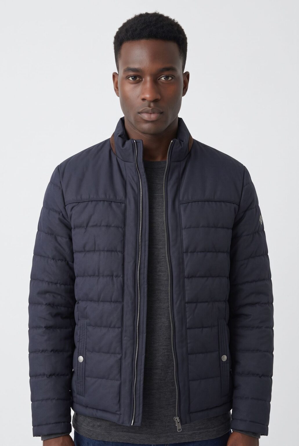 Men's Navy Quilted Jacket - Mineral Samoa Front