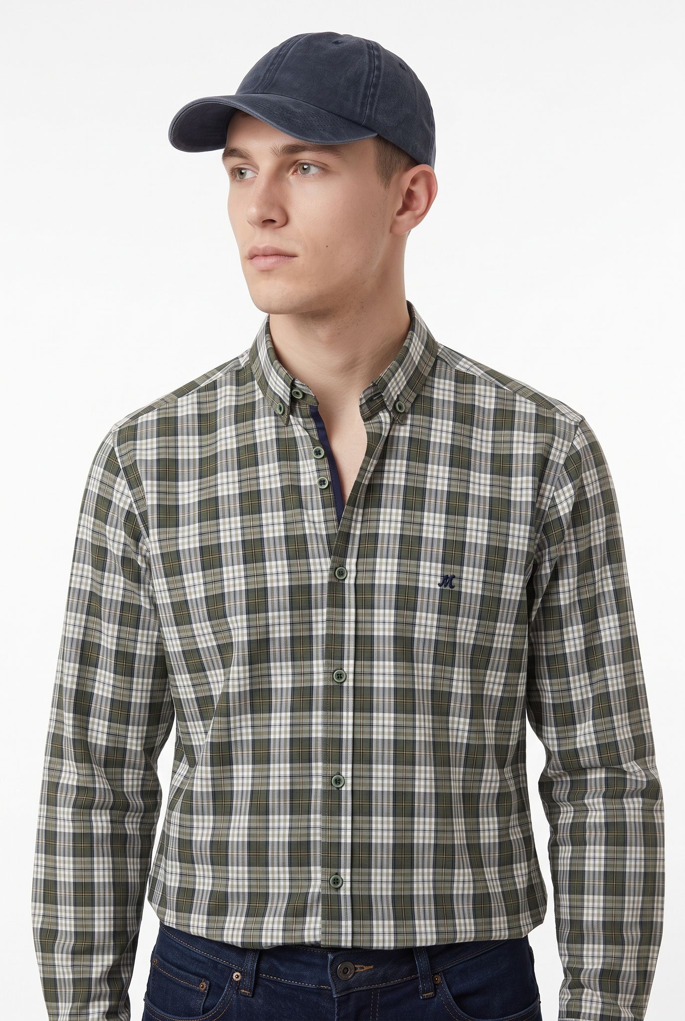 Men's Green Check Shirt - Thomas by Mineral Clothing