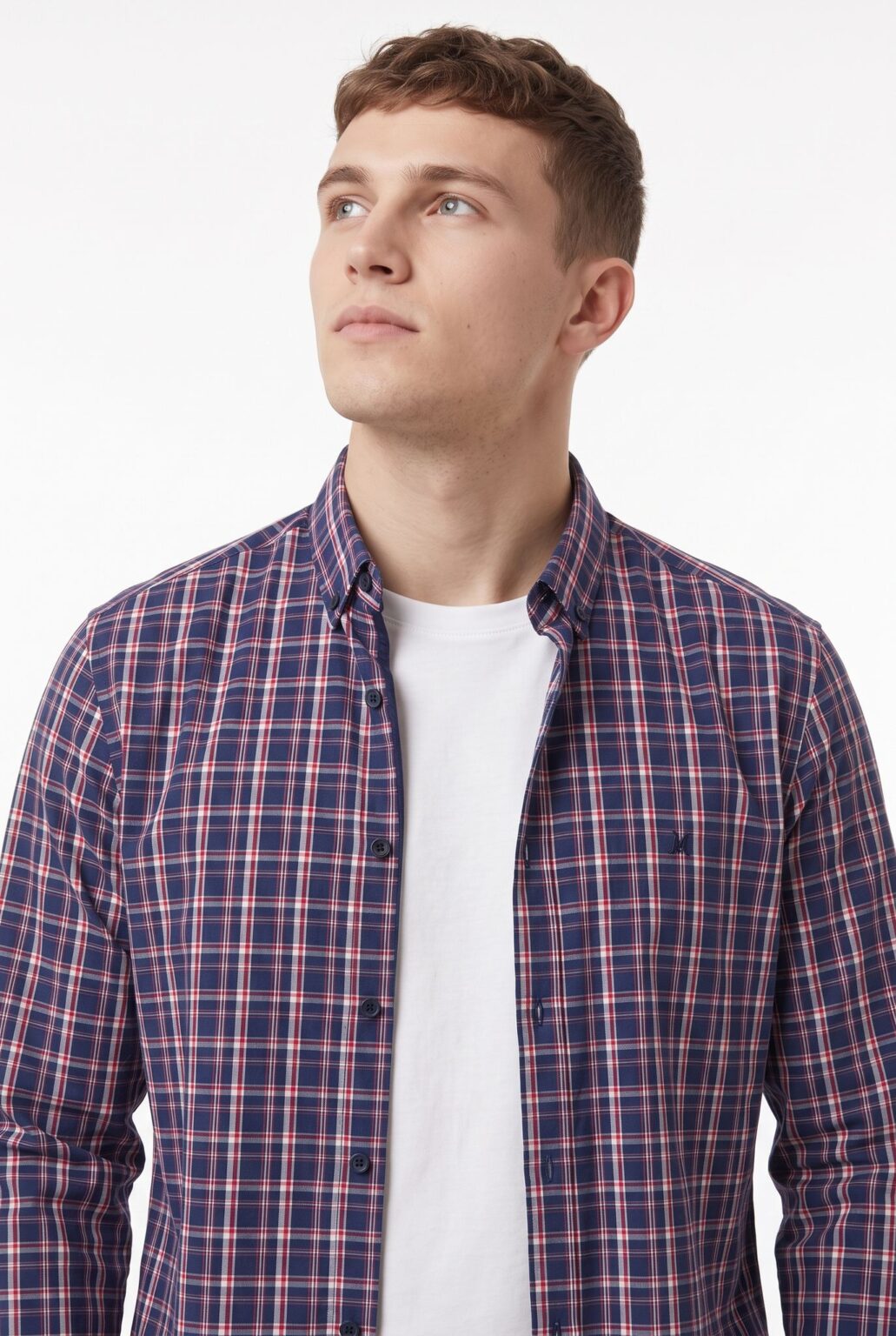 Men's navy check shirt - Thomas by Mineral Clothing