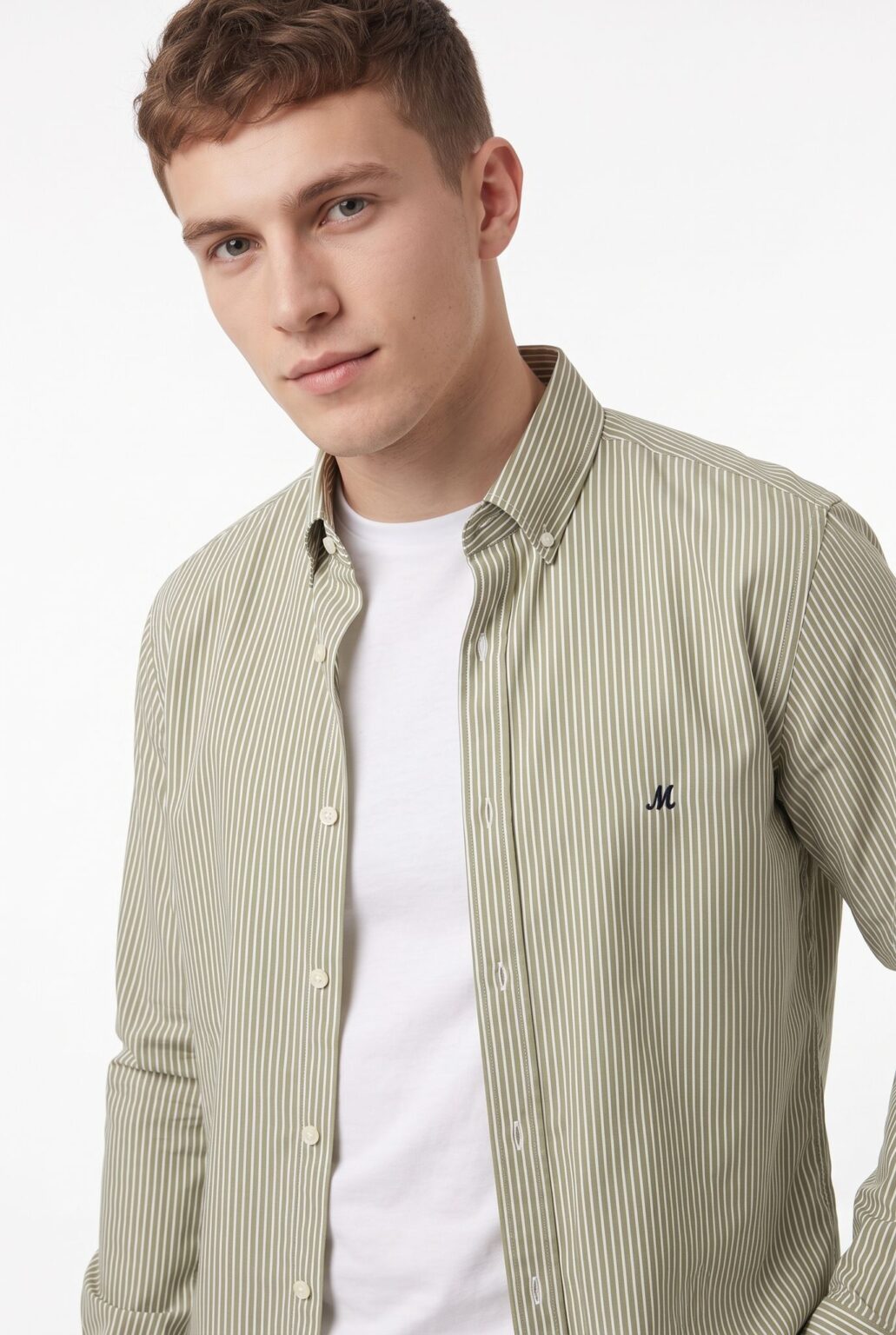 men's sage striped shirt - bantry by mineral clothing