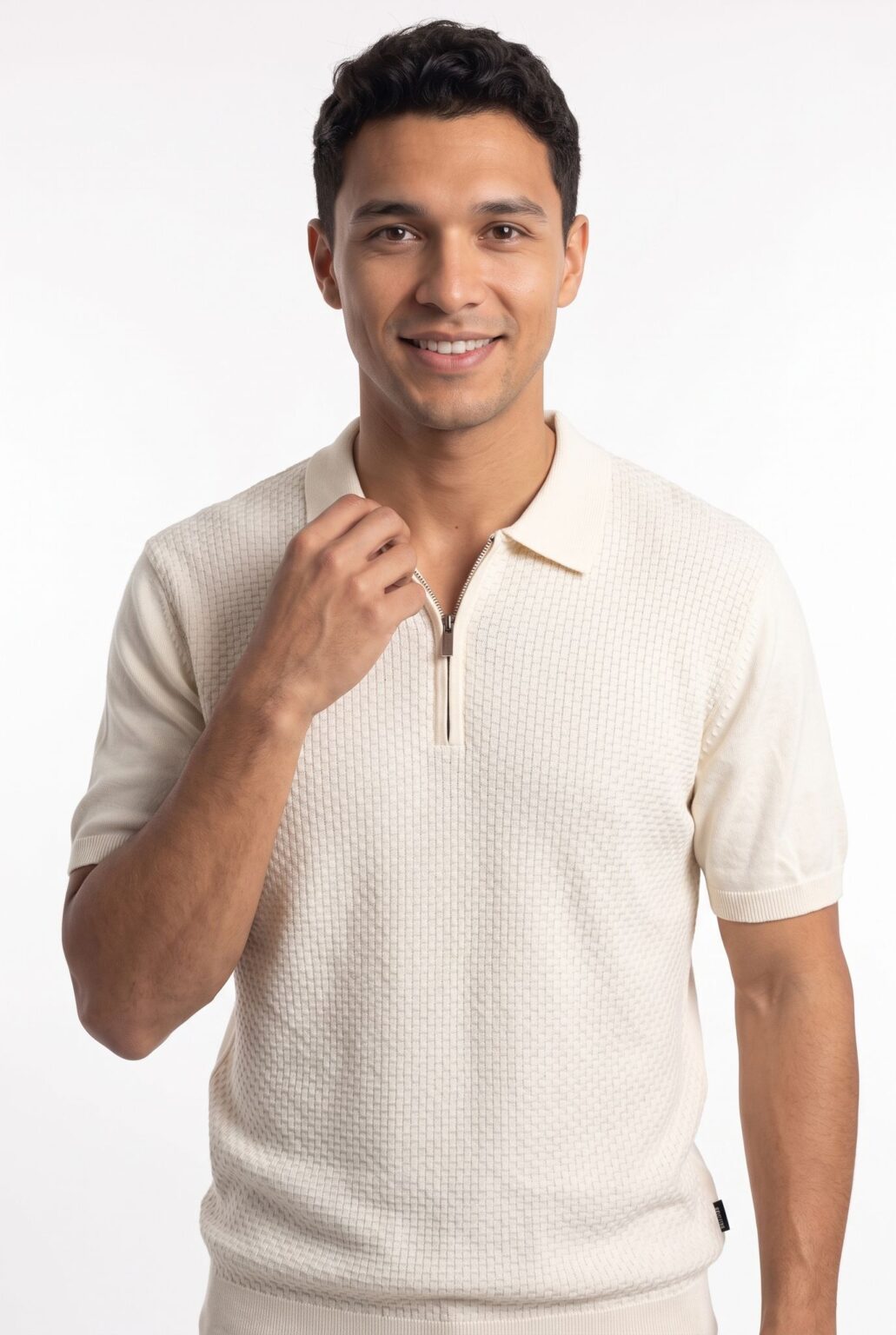 men's textured cream zip polo - lexis