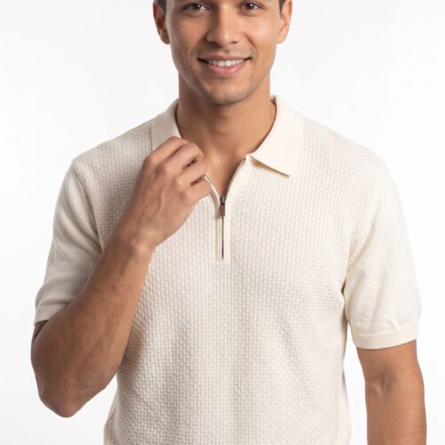 men's textured cream zip polo - lexis