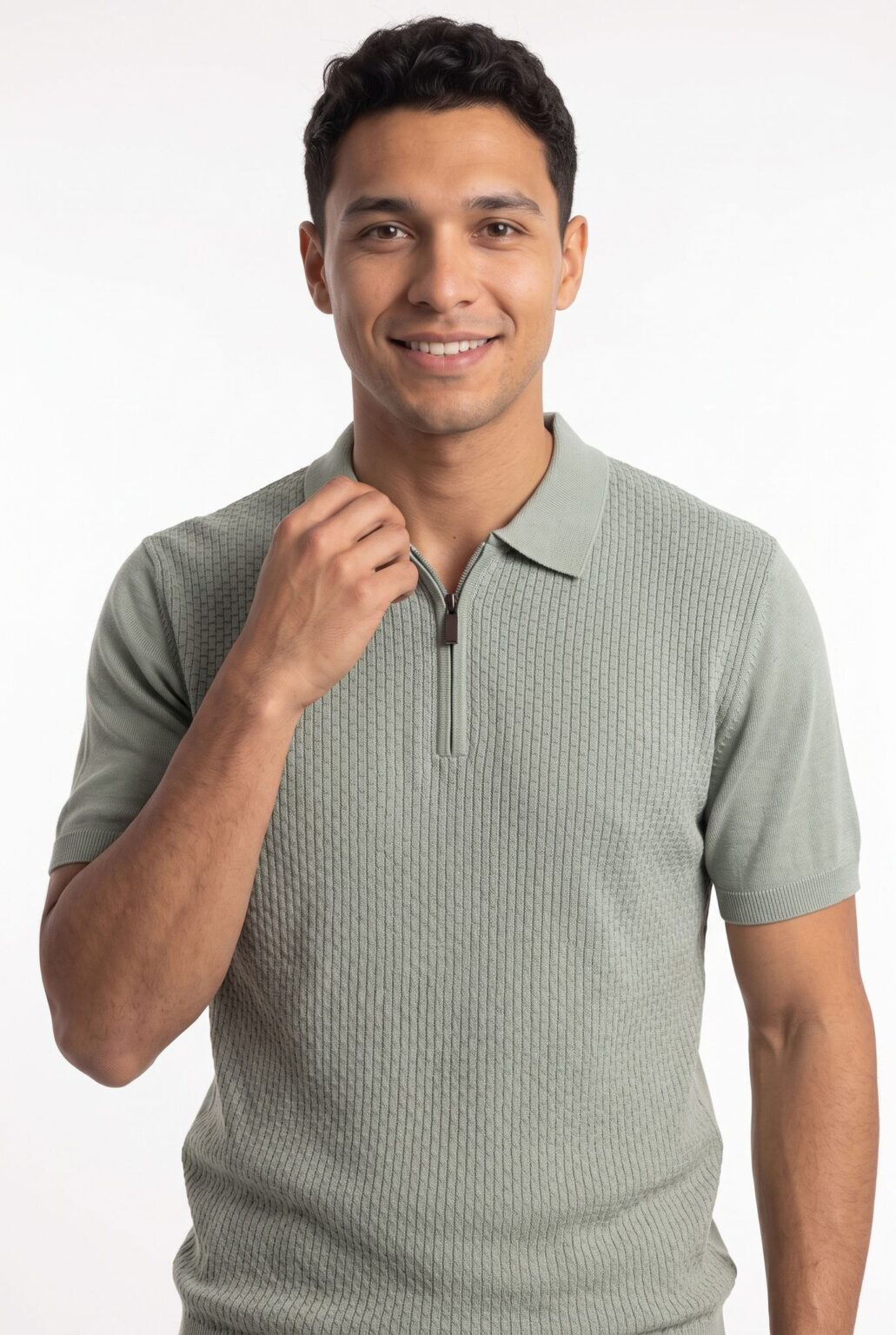 men's textured sage zip polo - lexis