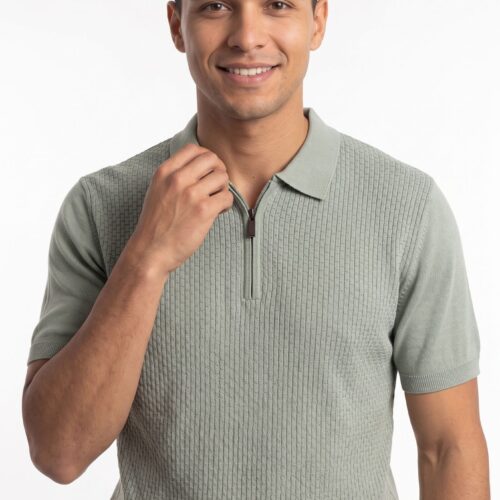 men's textured sage zip polo - lexis