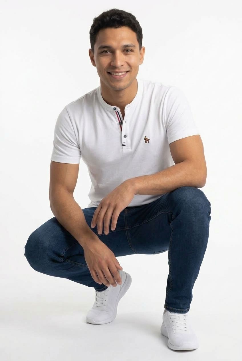 Max Stretch Grandad Collar T-Shirt - White - Image 4