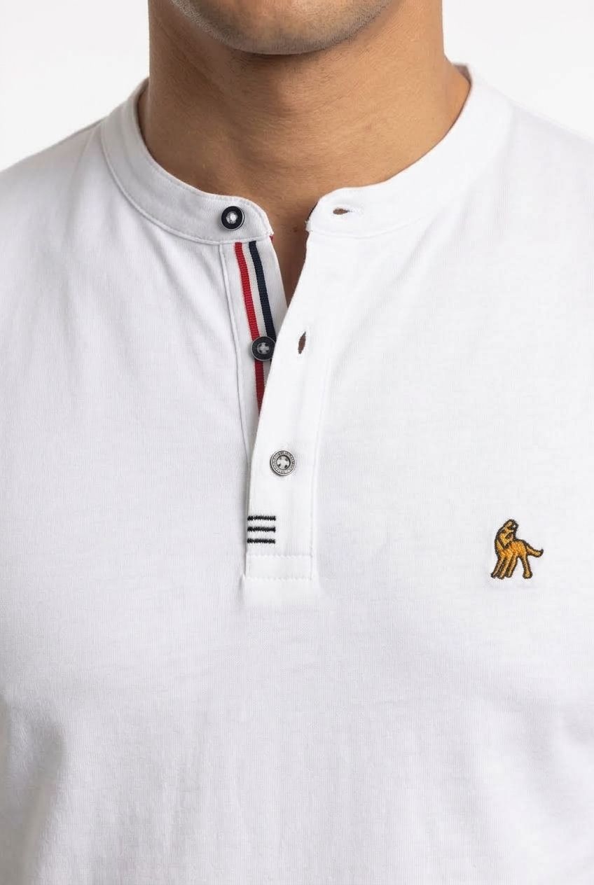 Max Stretch Grandad Collar T-Shirt - White - Image 3