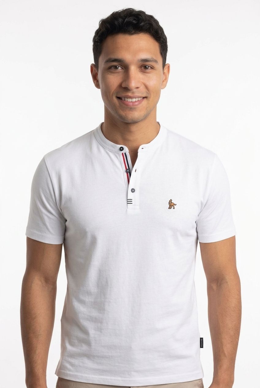Max Stretch Grandad Collar T-Shirt - White - Image 2