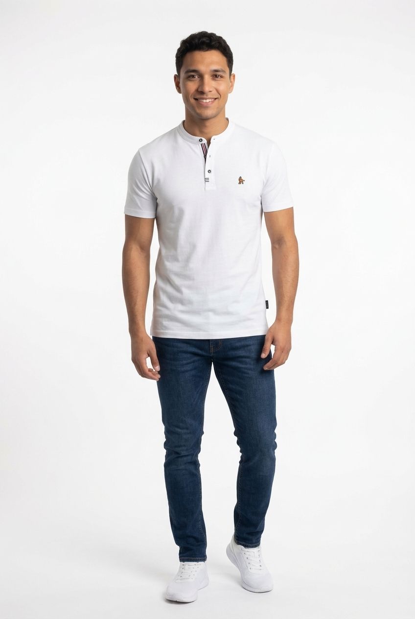 Max Stretch Grandad Collar T-Shirt - White - Image 6