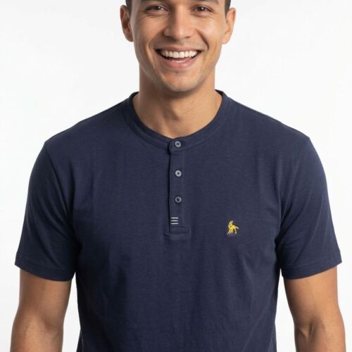 Max Stretch Grandad Collar T-Shirt - Navy