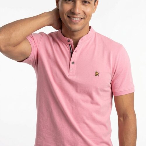 Max Stretch Grandad Collar T-Shirt - Pink