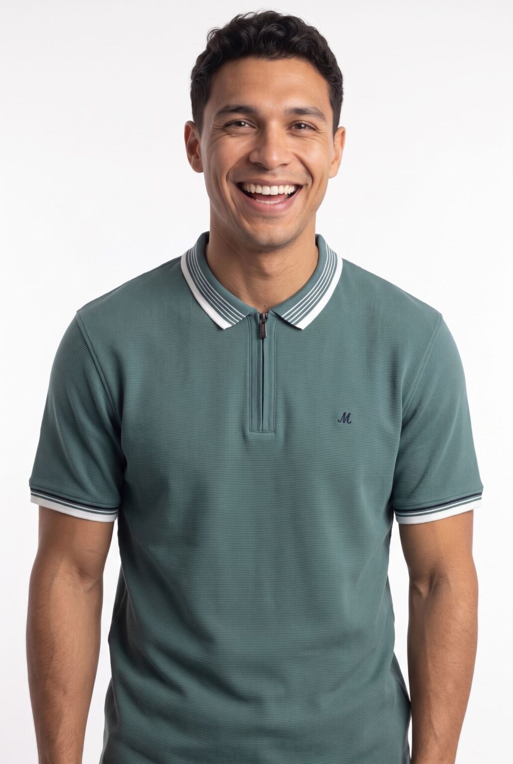 men's ribbed green zip polo - eoin