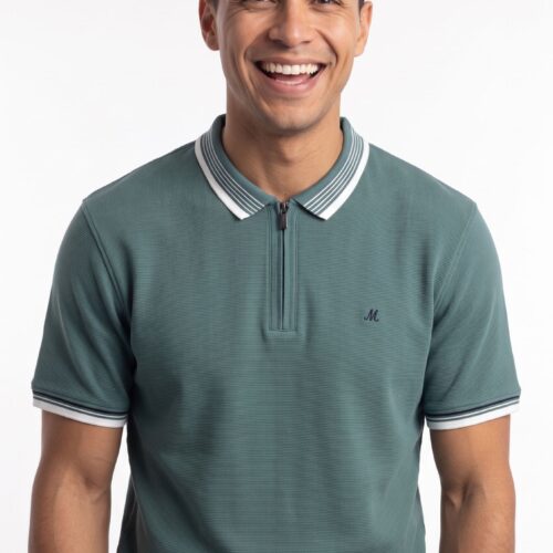 men's ribbed green zip polo - eoin