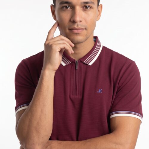 men's ribbed wine zip polo - eoin