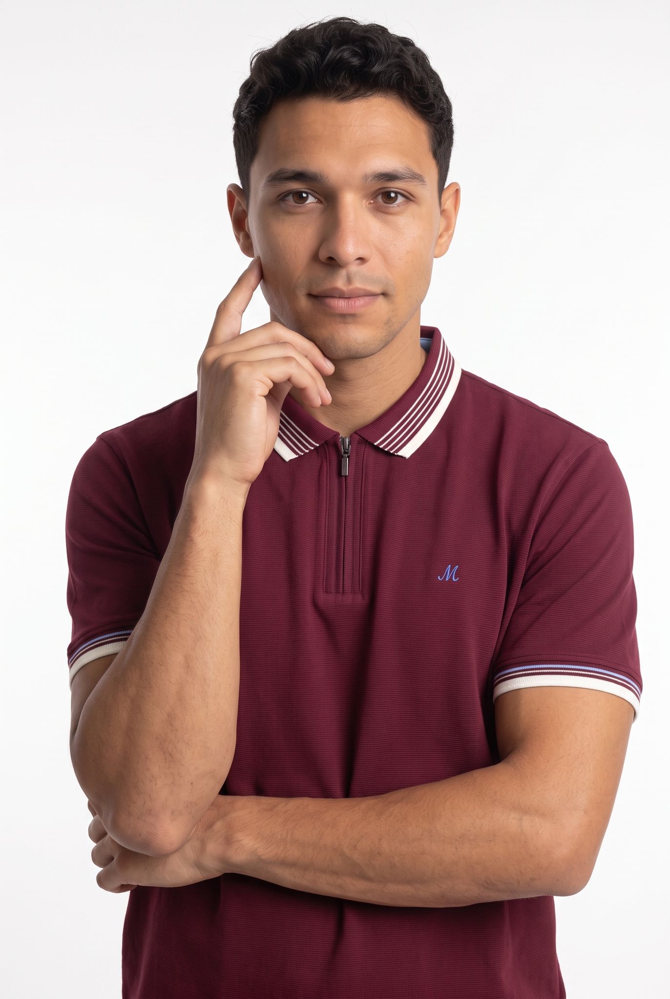 men's ribbed wine zip polo - eoin