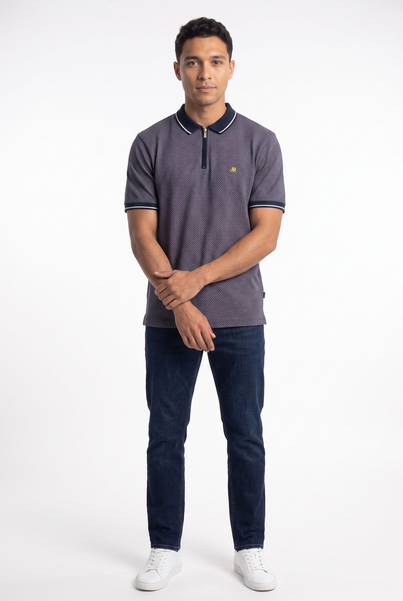 Quincy Textured Zip Polo - Plum - Image 3