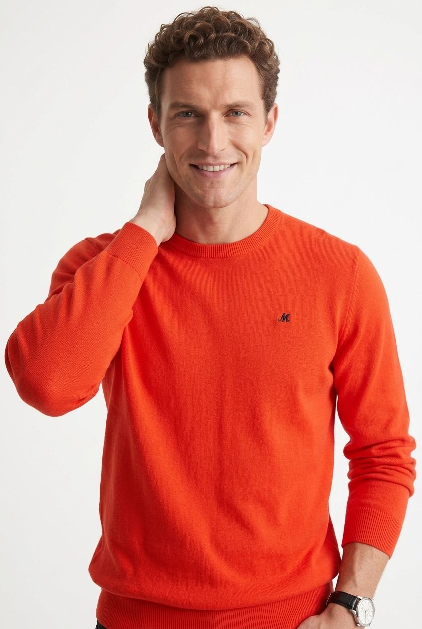 men's spicy orange crew neck knit - ariana