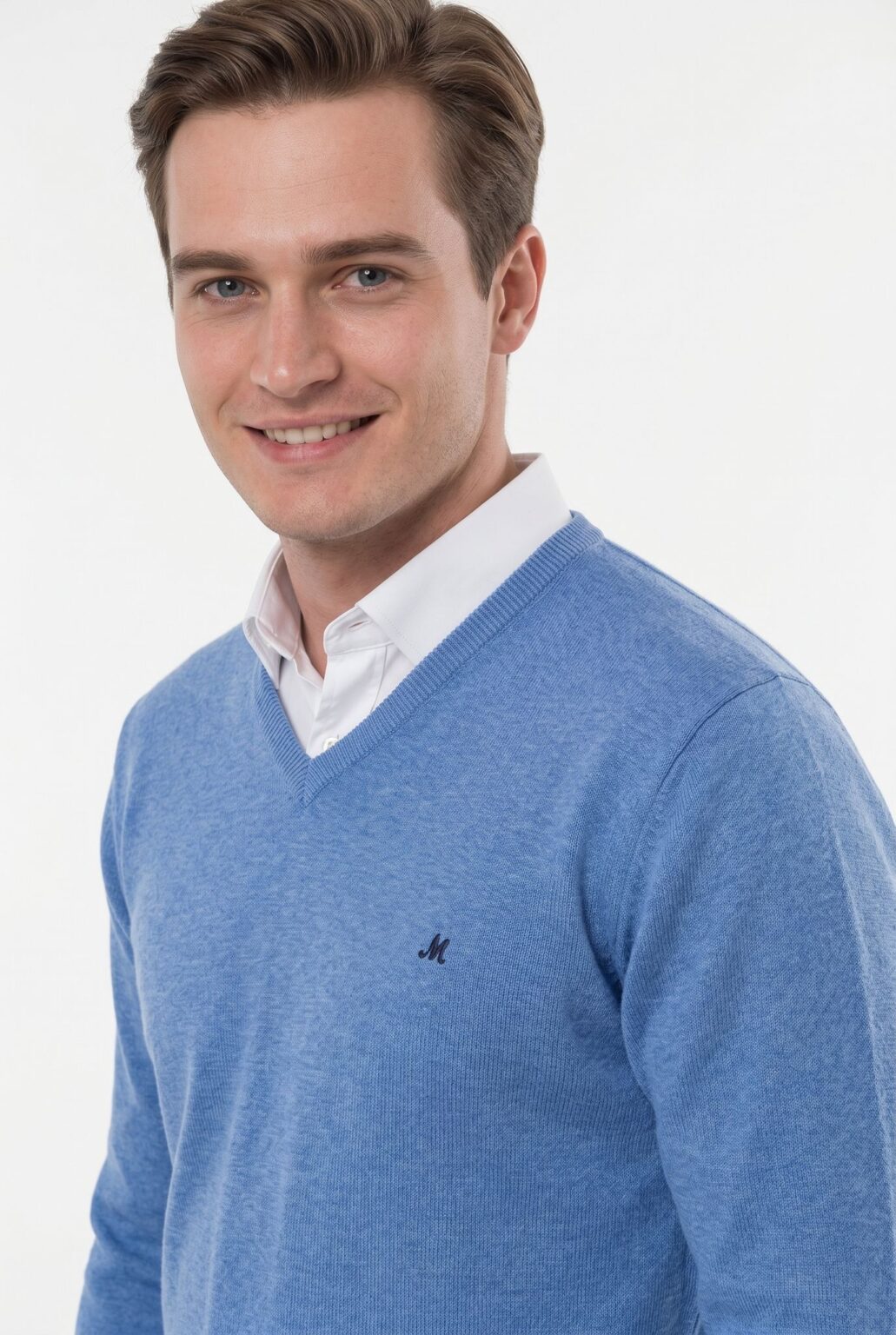 men's mid blue v-neck jumper - azenha