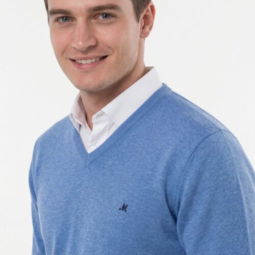 men's mid blue v-neck jumper - azenha