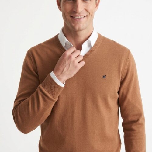 men's tan v-neck jumper - azenha