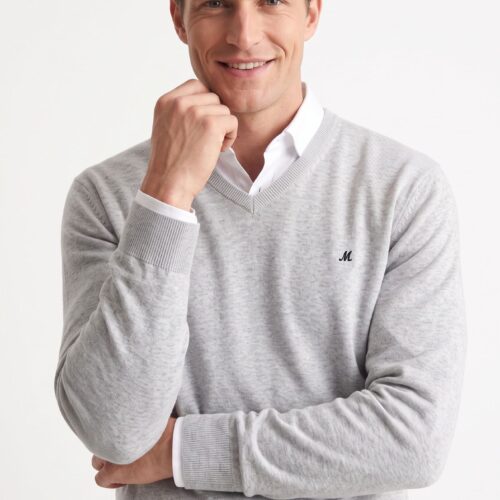 men's grey marl v-neck jumper - azenha