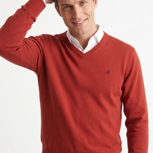men's rust red v-neck jumper - azenha