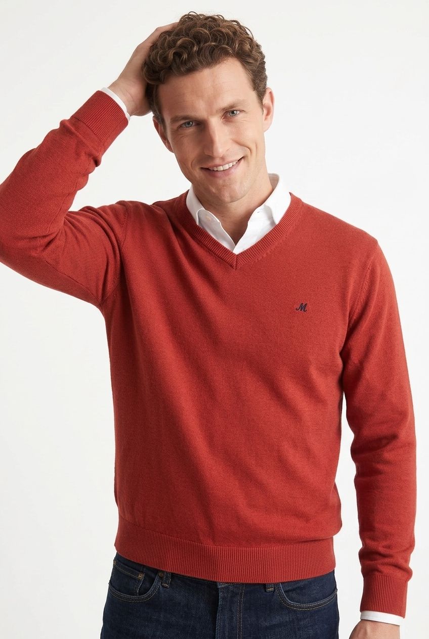 men's rust red v-neck jumper - azenha