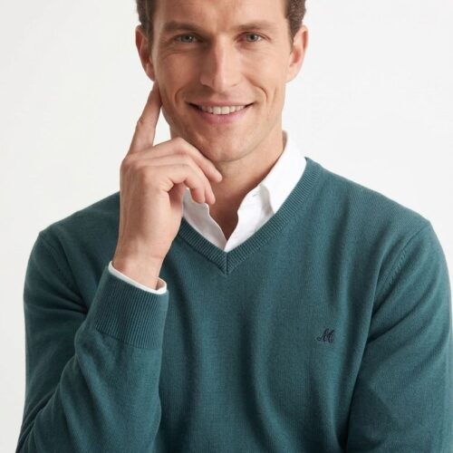men's teal green v-neck jumper - azenha