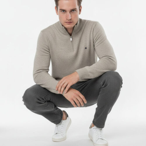 men's camel quarter zip knit - altis