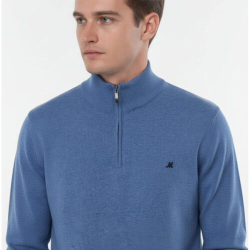 men's mid blue quarter zip knit