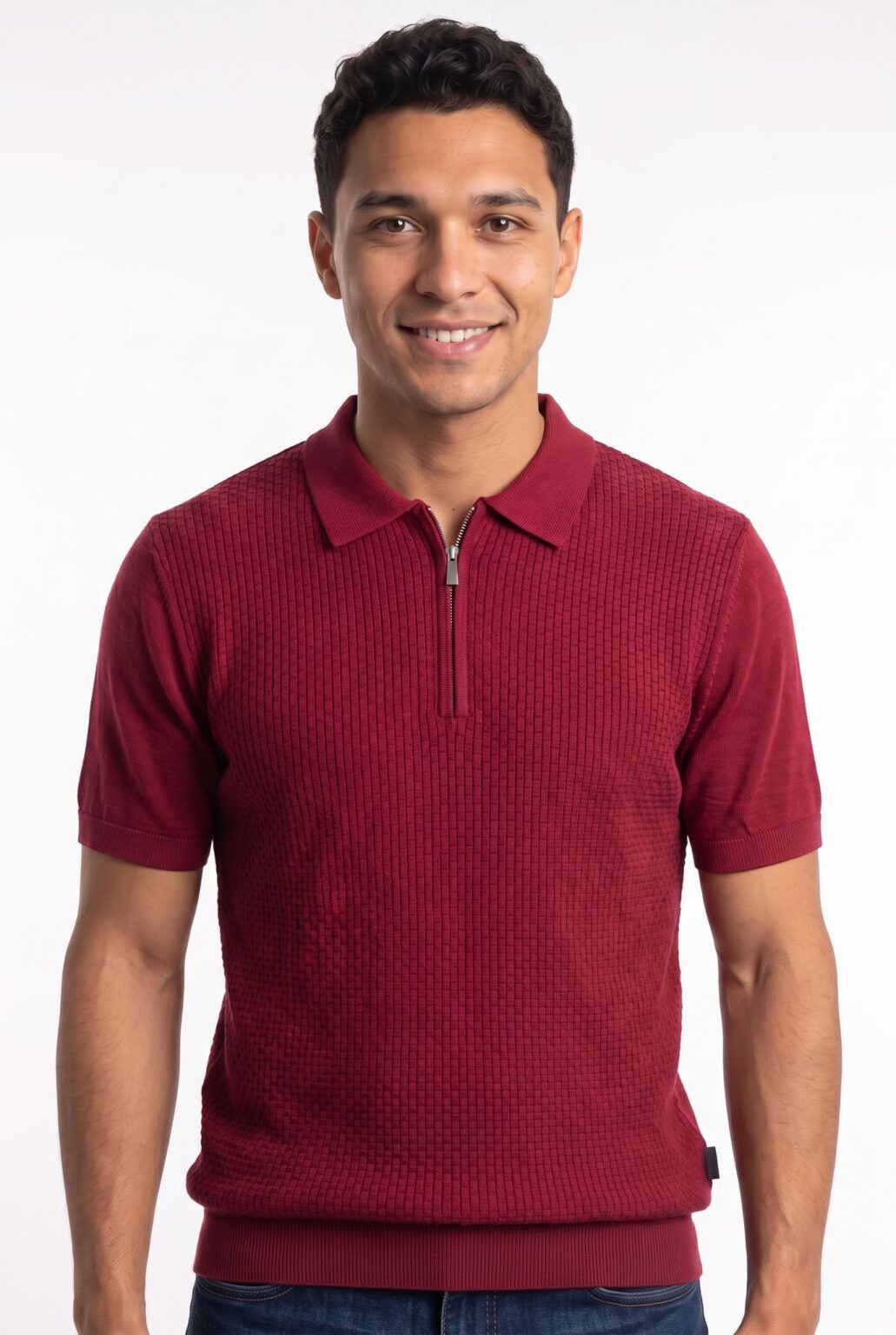 men's textured burgundy zip polo - lexis
