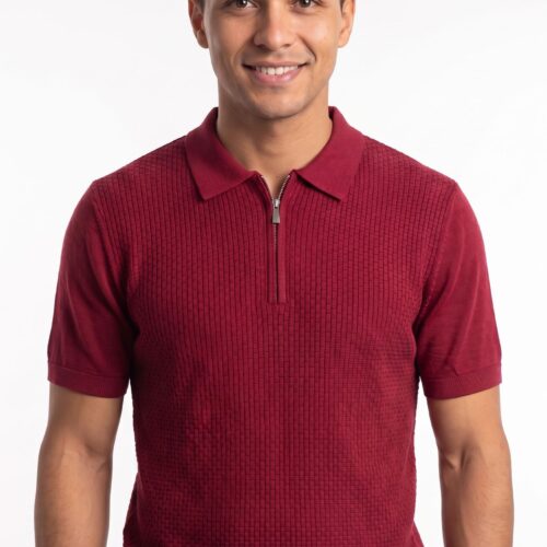 men's textured burgundy zip polo - lexis