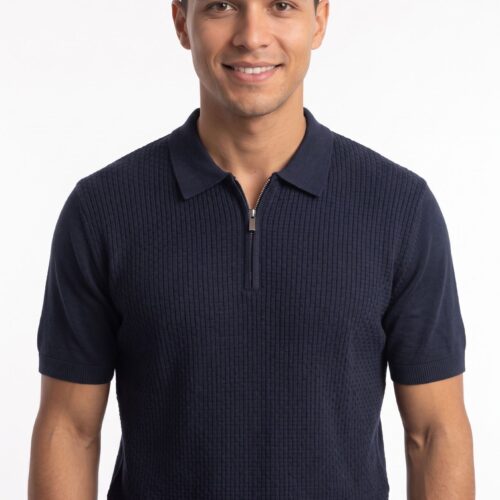 men's textured navy zip polo - lexis