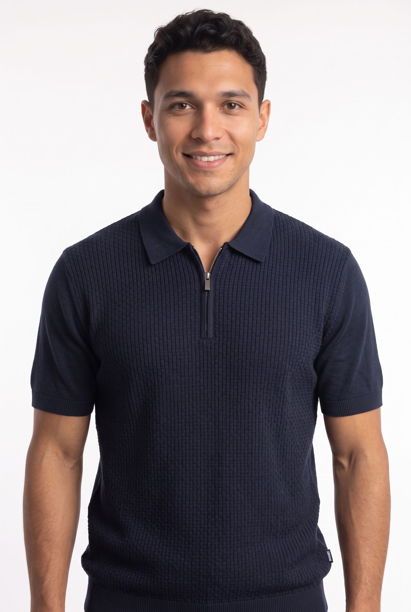 men's textured navy zip polo - lexis