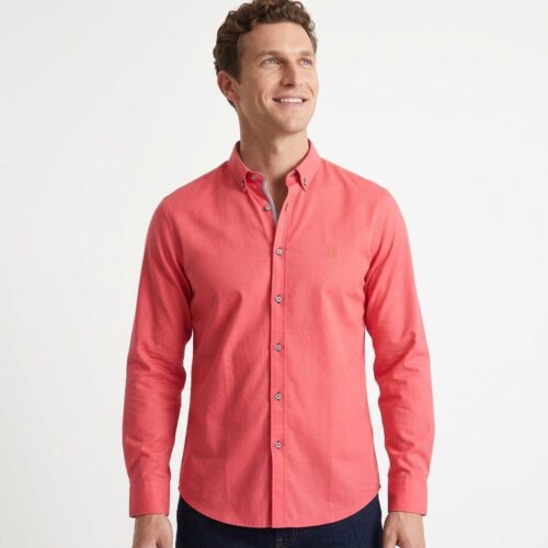 Men's Coral Long Sleeve Oxford Shirt - Lolland