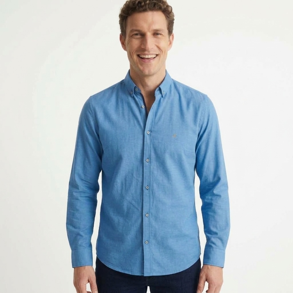 Men's Blue Long Sleeve Oxford Shirt - Lolland