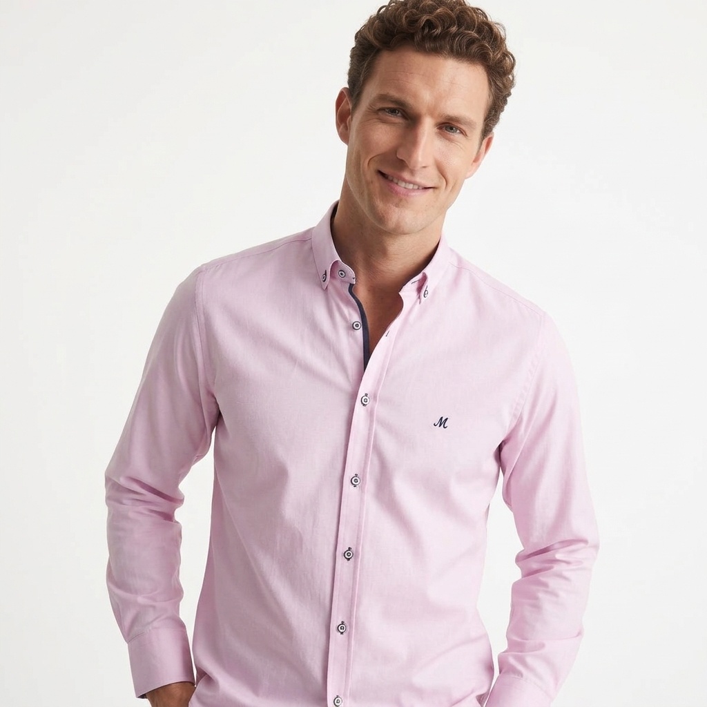 Men's Pink Long Sleeve Oxford Shirt - Lolland