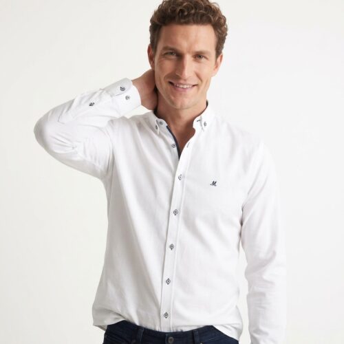 Men's White Long Sleeve Oxford Shirt - Lolland